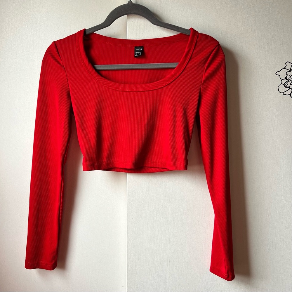 SHEIN Vibrant Red Long Sleeve Crop Top